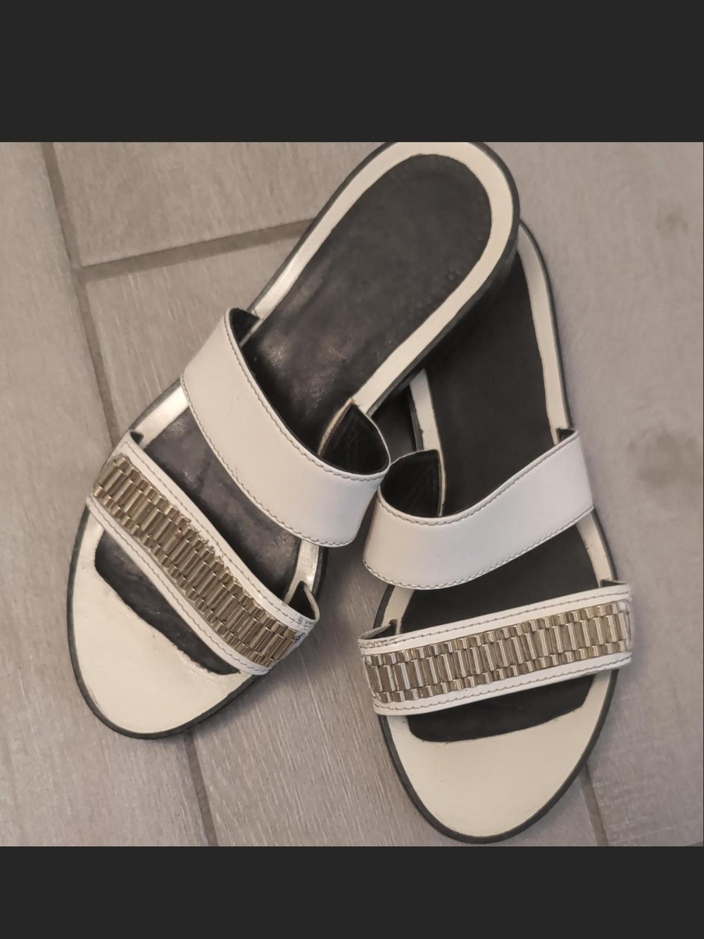 Lanvin White Slide Sandals with Metallic Accent - Women Size 38.5